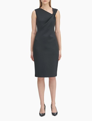 Black Asymmetric Neck Sheath Dress Size 
