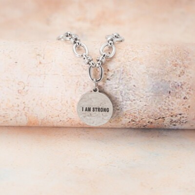 Silber Inspirierendes Armband I AM STRONG - Motivierender Anhänger aus Edelstahl