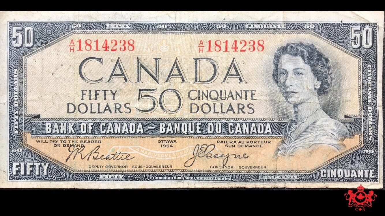 1954 Bank Of Canada $50 Devil Face Beattie/Coyne A/H1814238 - F/VF - Pin Holes