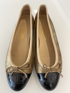 chanel gold ballet flats