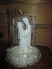 WILTON Vintage WHITE Ceramic BRIDE GROOM Plastic WEDDING CAKE TOPPER - 1980's