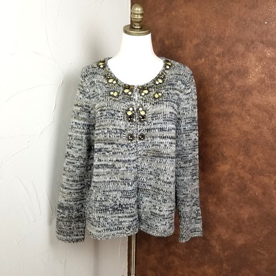 J Jill Beaded Cardigan Sweater Womens Size M Brown Wool Camel Blend Heathered