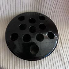 Vintage Art Deco Depression Era Black Amethyst Glass Flower Frog 11 Holes