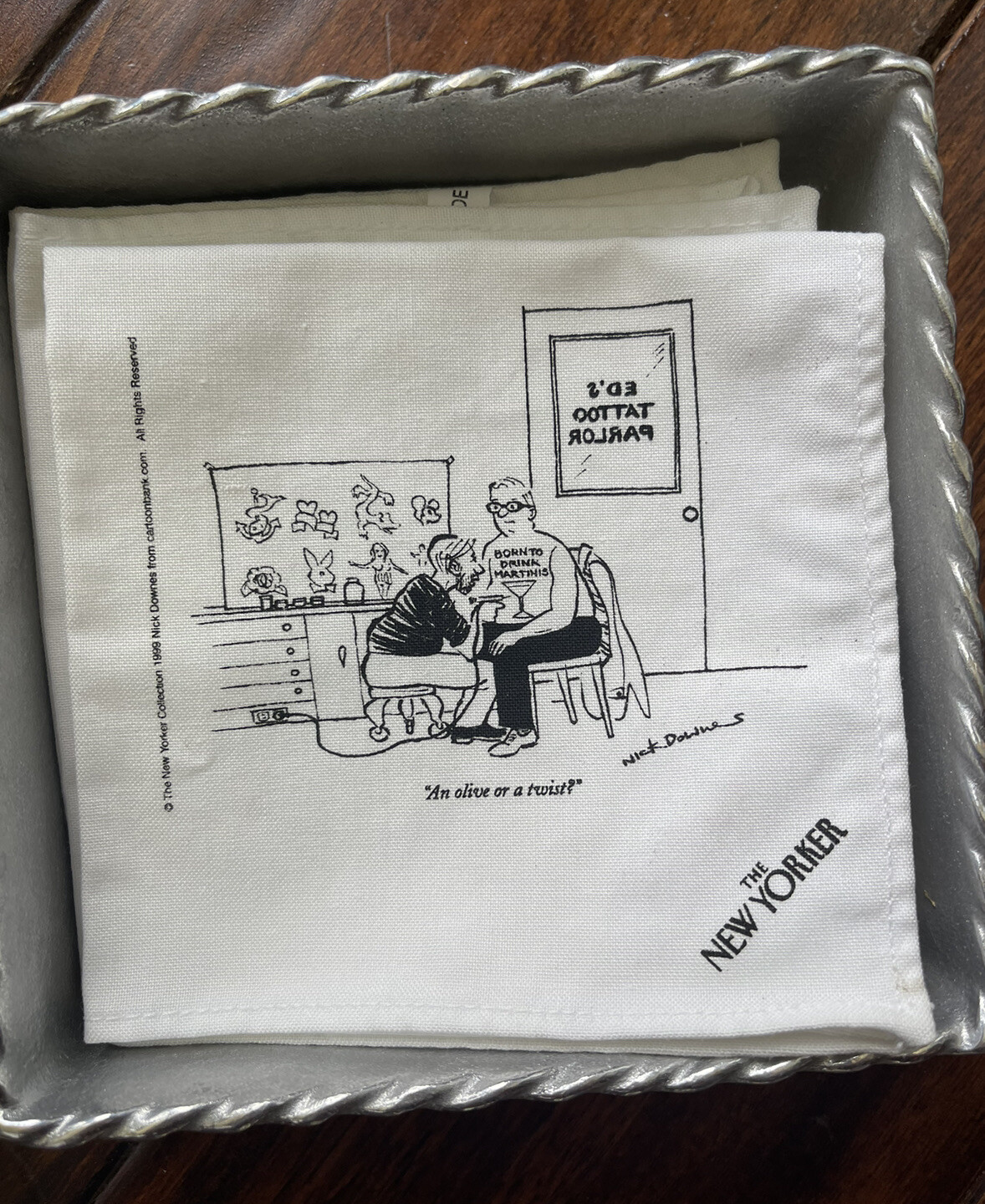 MARIPOSA Square Napkin Holder Rope Edge Silver & The NYer Cocktail