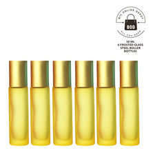 10ML Yellow Glass Roller Bottles with Stainless Steel Ball and Metal Cap - 6PCS
