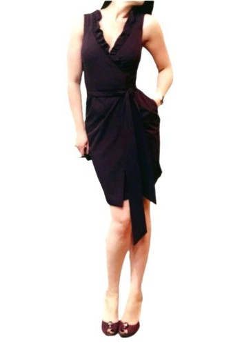 DVF Diane Von Furstenberg Wrap Dress Hampton Black Ruffle V Neck Pockets Size 4