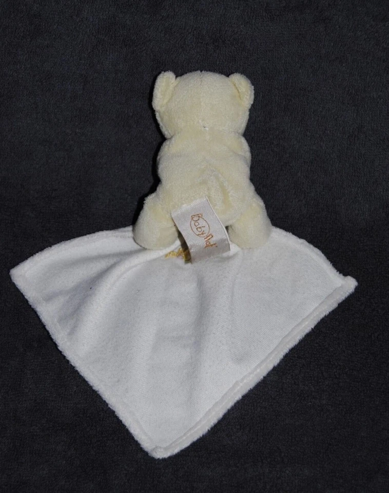 🍀Doudou Ours BABYNAT BABY'NAT Mouchoir Blanc Brodé Jaune Ancien Modèle Peluche - Photo 2/2