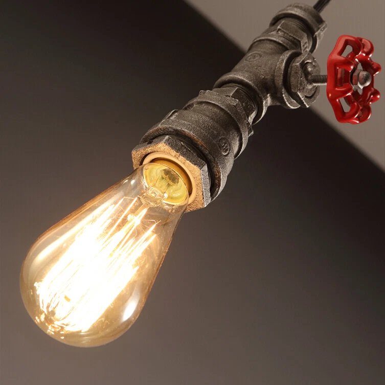 Retro Industrial Loft Rust Metal Water Pipe Single Pendant Light Chandelier - Image 4 of 4