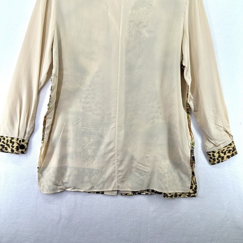 Camisa De Colección Diane Gilman Para Mujer 100% Seda Leopardo Selva Abotonada Pequeña - Imagen 11 de 13