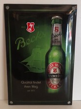 Becks Bier Emailleschild," Qualität findet ihren Weg", grün, 20x30 cm Deko