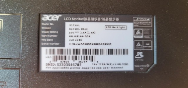 Acer S271HL bid 27-inch Widescreen LCD 