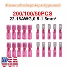 50/200Pcs Heat Shrink Spade Female Male Wire 22-16AWG Connector Crimp Terminals