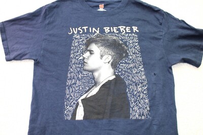 Justin Bieber Men's Graphic band T-Shirt Short Sleeve Navy MEDIUM