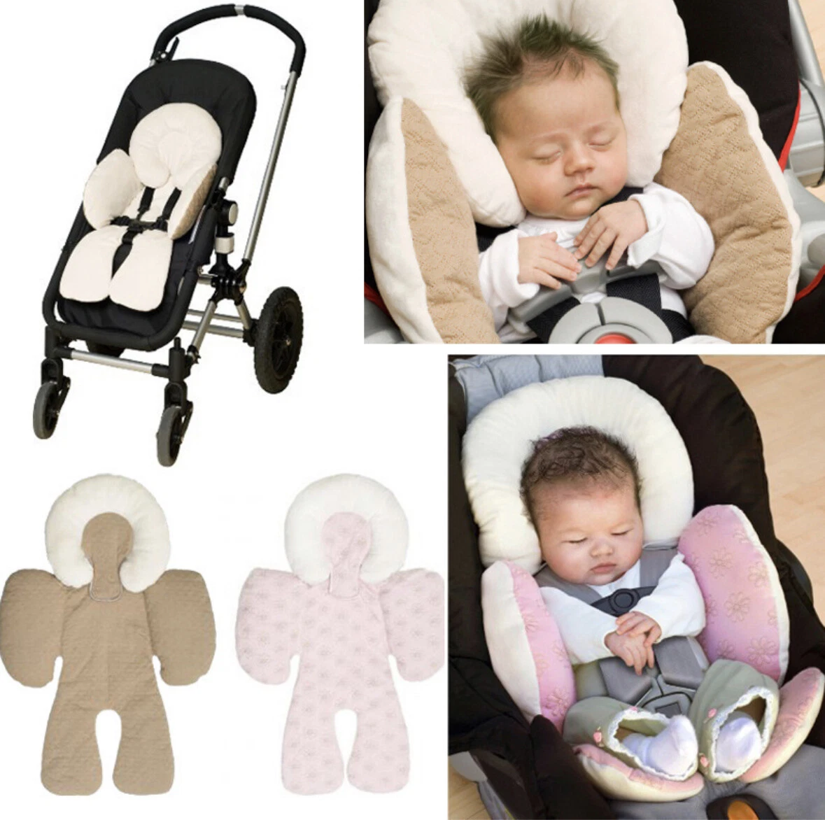 Infant Car Seat Insert Cotton Baby Stroller Liner Head Body Support Pillow  Pad