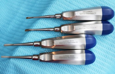German 4-Piece Dental Surgery Set - Straight & Curved Luxating Elevators (Blue Handle)