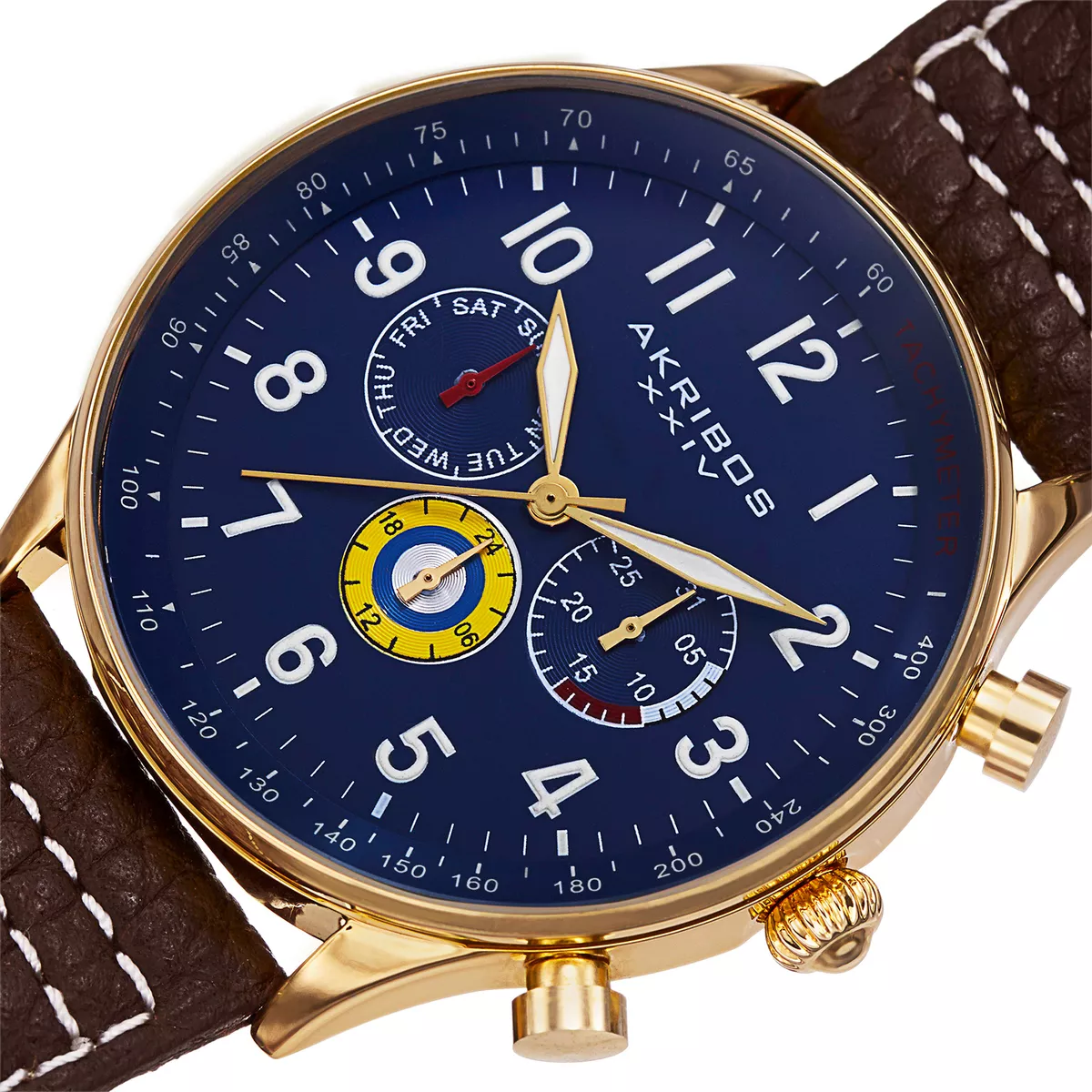 Men s Akribos XXIV AK751BR Swiss Multifunction Tachymeter Brown