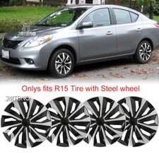 15" 4 Snap On Full Hub Caps Wheel Covers R15 Tire & Steel Rim For Nissan Versa