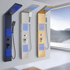 Stainless Steel LED Shower Panel Tower Massage System Rain Faucet Massage Jets