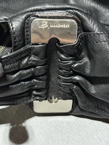 B. MAKOWSKY Shoulder Hobo Purse Black Soft Pebble Leather Bag Magnetic Snap