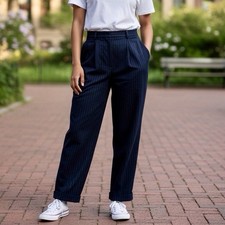 Giorgio Armani VTG 90s Blue Pinstripe Wool Pleated Dress Pants US 8