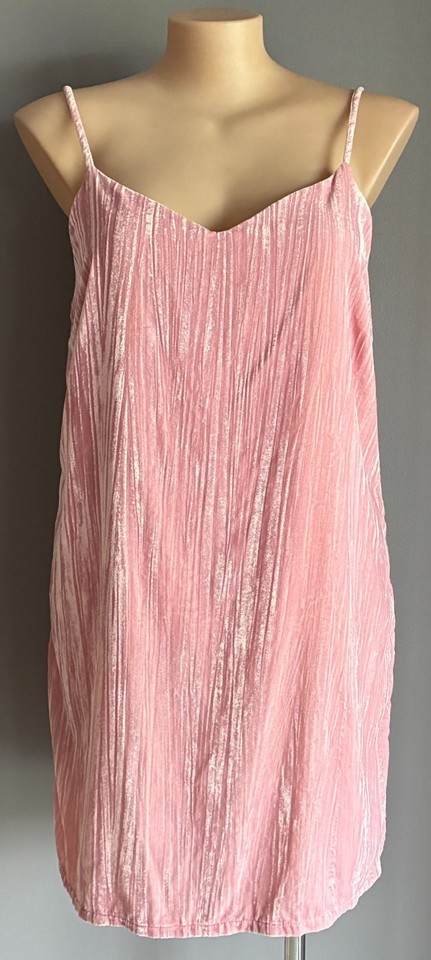 NOW Pink Velour Shift Dress Size 18 Adjustable Straps Textured Fabric Mini