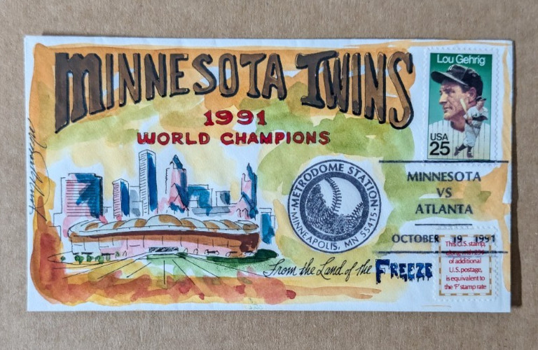1991 Minnesota Twins World Series Champs #7/75 Wild Horse Cachet  Artist Signed
