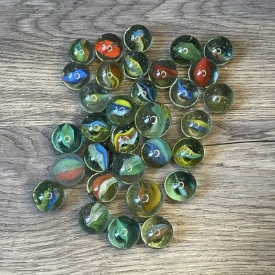 Vintage gemischt 32 Glasmurmeln Konvolut verschiedene Farben 20mm-30mm Restposten
