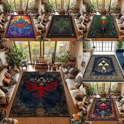 Castle Rug Graffiti-Triforce Gamer Room Decor Gaming Rug for HHyrule Lovers Myst