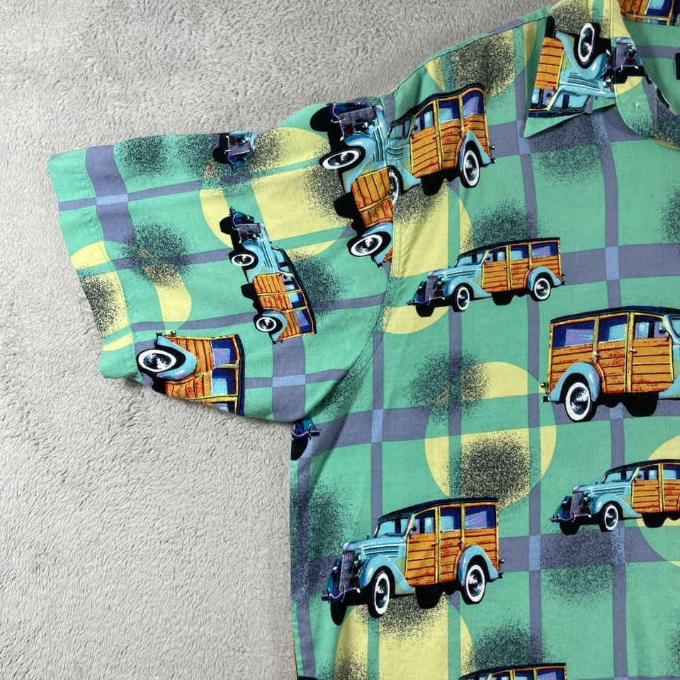 Vintage Marc Edwards Hawaiian Shirt Men Large All Over Print Cars SS Tropical - Image 3 of 4