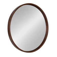 Kate and Laurel Hutton Round Decorative Wood Wall Mirror 30 In Diameter Walnut