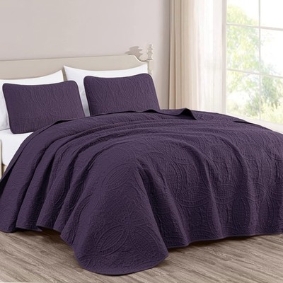 Chezmoi Collection Austin 3-Piece Oversized Bedspread Coverlet Set (Queen, Pu...