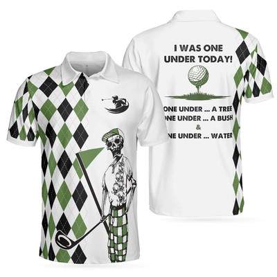 Black And Green Argyle Pattern Skeleton Golf Polo Shirt I Was One Under Today Po