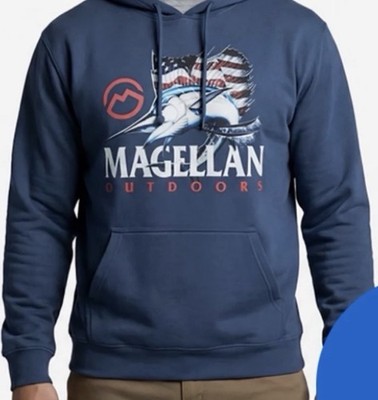 Magellan Outdoors Men's Size Large Stripe Fin Hoodie Sweatshirt Dark Blue NWT