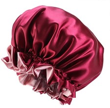 Reversible Satin Sleep Bonnet for Women - Double Layer One Size, Burgundy