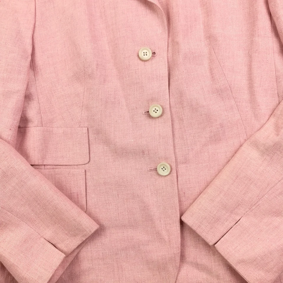 Akris Blazer Jacket Linen Silk Heather Pink Faux Pockets US 6 Switzerland Made - Image 3 of 4