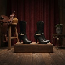 Women 2PC Silver Boot Chain Bracelet Pearl Beads Bling Charm Shoe Anklet Evening