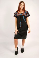 70s Mexican Embroidered Dress (M) medium black vintage south western sundress