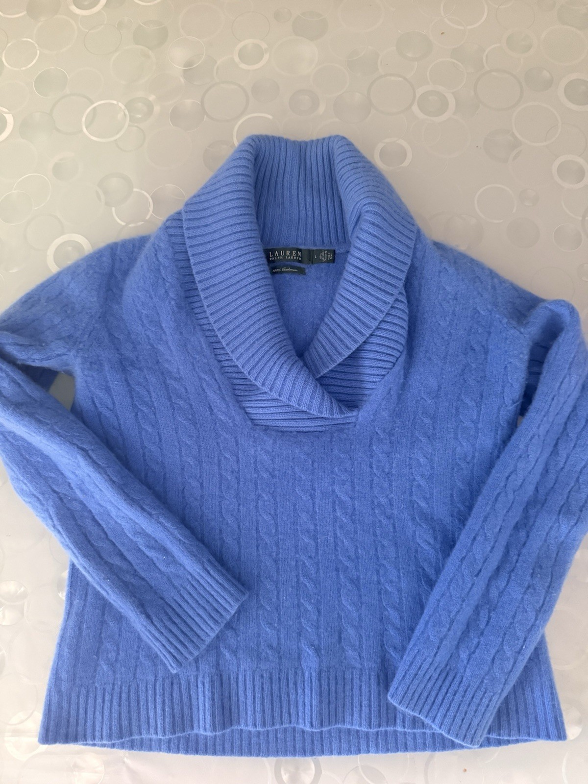 Lauren Ralph Lauren maglione donna L 100% cashmere blu a trecce collo scialle