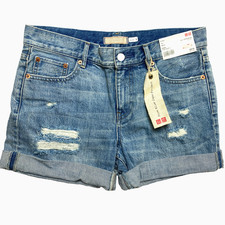Uniqlo Jean Shorts Womens 26 Blue Distressed ...