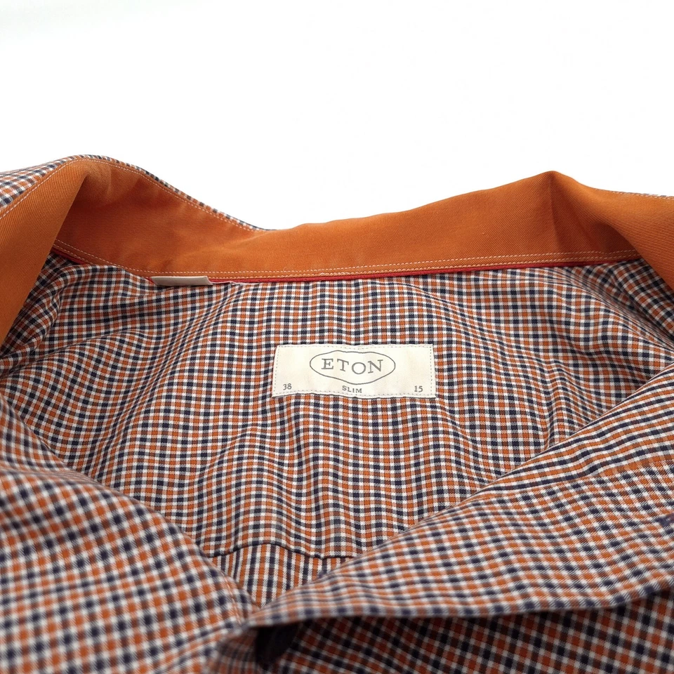 Eton Uomo Camicia Slim Quadri Cotone Business Formale Matrimonio Nk8 Misura 15 - Immagine 3 di 4