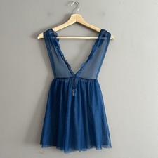 Victoria's Secret Dream Angels Mesh Babydoll Lingerie Chemise Slip Sheer Blue XS