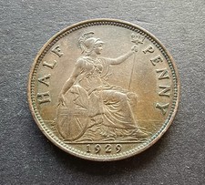 1929 Half Penny - King George V - British Bronze Coin