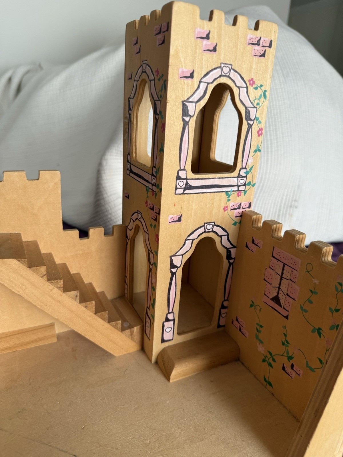 Melissa & Doug Folding Princess Castle Draw Bridge Wooden Sliding Door Stairs