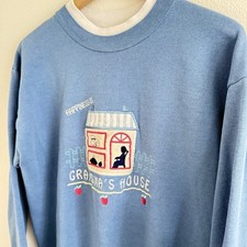 Vintage Grandma House 90s Sweatshirt Women's Large Crew Neck Pullover Cat Pie D