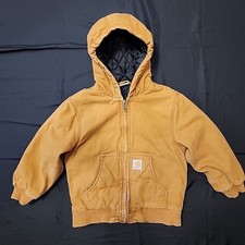 Carhartt Duck Canvas Quilt Lined Jacket Hoodie Kids Youth Small 7-8 READ