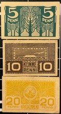 Estonia 1919 5 10 20 Penni Banknotes Set of 3 Eesti Vabariigi Kassataht