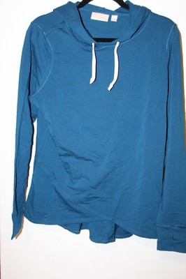 Belle by Kim Gravel French Terry Asymmetric Hoodie-Poseidon Blue-Medium-A470755