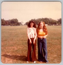 Vtg Color Snapshot Two Young Women 70s Fashion Bell Bottoms White House 1977