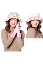 Sprigs Faux Fur Reverse to Print Hat & Glove Set WinterWhite/Pink