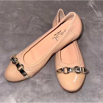 AGL Attilio Giusti Leombruni Nude Leather Patent Toe Buckle Ballet Flats 36